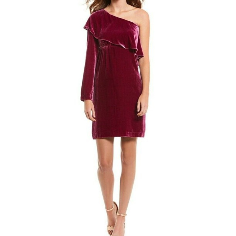 Nicole Miller Collection Silk Velvet One Shoulder Ruffle Cocktail Dress - Picture 1 of 4